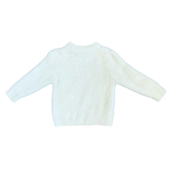 Girls White Fuzzy Knit Sweater Size 100 (3T–4T) Soft Cozy Pullover - Picture 2 of 5
